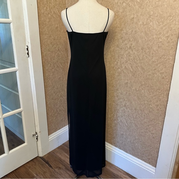 VTG 90s Black Mesh Layered Floral Embroidered Butterfly Square Neck Gown Dress - Picture 4 of 10